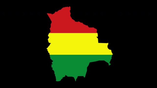 Bolivia map pop animation with flag colors and black background