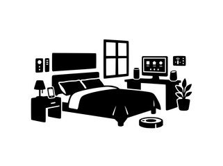 Fototapeta premium Smart Home Bedroom Interior with IoT Devices Illustration