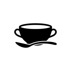 Fototapeta premium Silhouette of a soup bowl with handles and a spoon