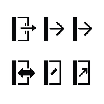 Simple black door handle and arrow icons set