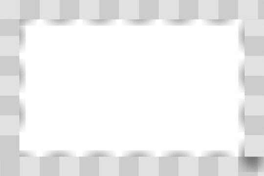 Elegant white scalloped photo frame isolated on a checkerboard background.
