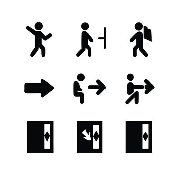 Silhouette icons showing people using escalators and stairs