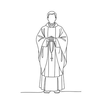 Continuous One Line Drawing Vector Icon of a Standing Priest