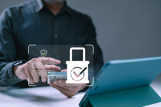 Secure login authentication on smartphone with padlock icon