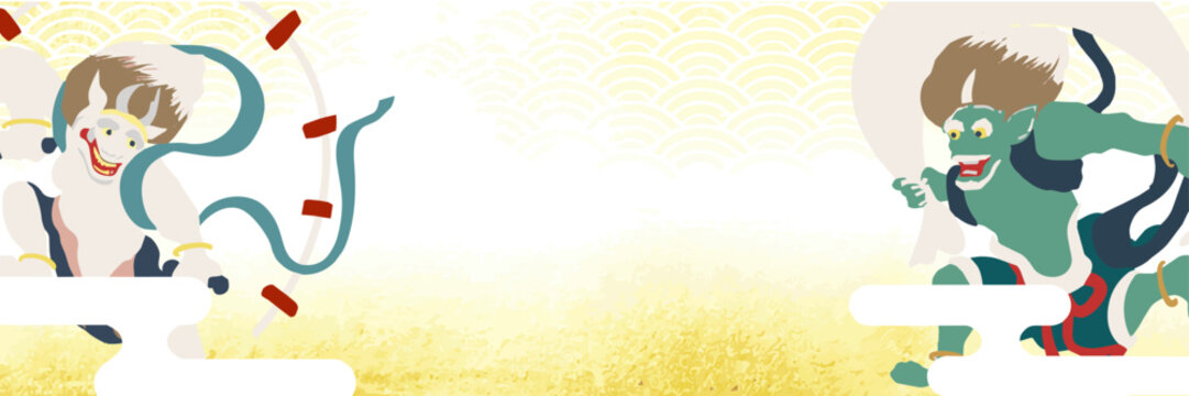 &ldquo;Japanese Pattern Header with Fujin and Raijin &ndash; Wafu Design