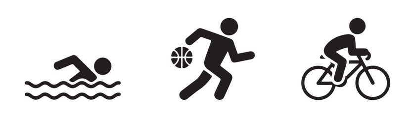 Obraz premium Swimming basketball running cycling athlete sport icons active people recreation fitness lifestyle dynamic action.