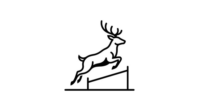Deer jumping over obstacle line art icon