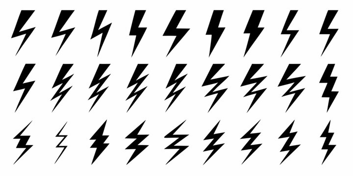 black lightning bolt icons on white background symbol electricity energy flash thunder vector graphic design pattern icon set black and white simple minimalist