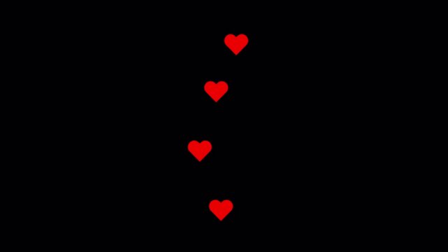 Social media heart like animation, Animated floating hearts Upward animation on a transparent background, Social media live style heart animation 