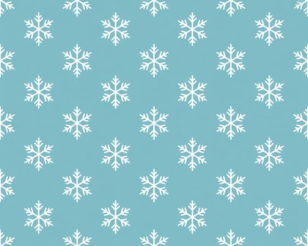 Simple white snowflakes arranged in a repeating pattern on blue