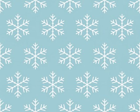 White snowflakes arranged in a seamless pattern on blue background
