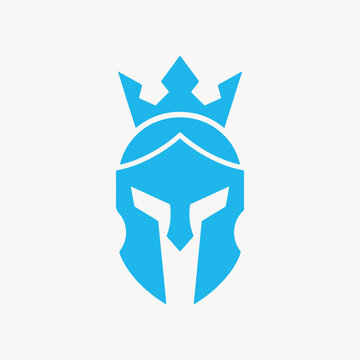 Minimalist blue spartan helmet logo icon with a crown.