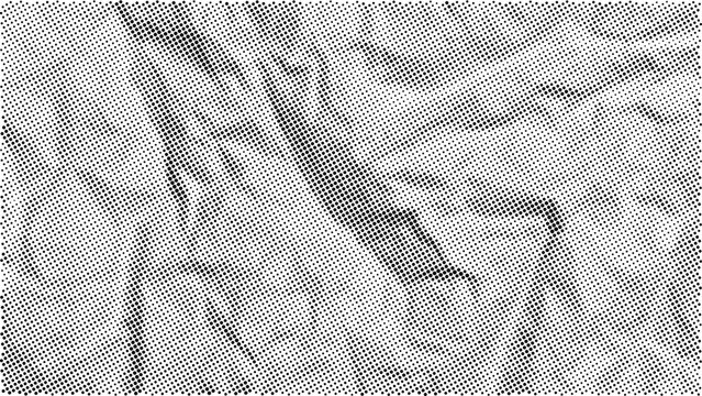 Halftone crumpled paper texture with a dotted, gritty, and creased surface. Black wrinkled sheet background in comic pop-art style, featuring grainy folds and rough distressed details.