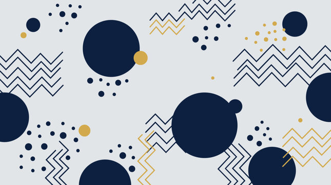 Seamless pattern with dark blue circles and yellow zigzag lines on light gray background.