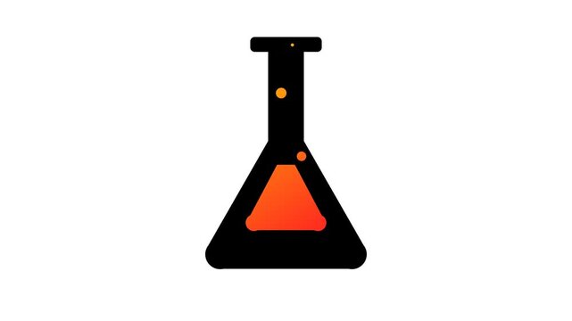 Abstract Science Flask With Bubbles And Orange Liquid.