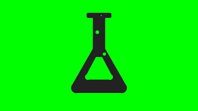 Black laboratory flask icon on a vibrant green background.