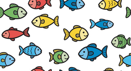 Colorful Fish Pattern On White Background Vector Illustration aquatic blue © Imdadul_Studio