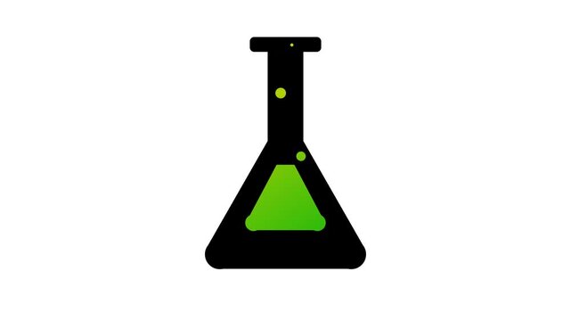Simple Green Liquid in Black Erlenmeyer Flask Illustration.