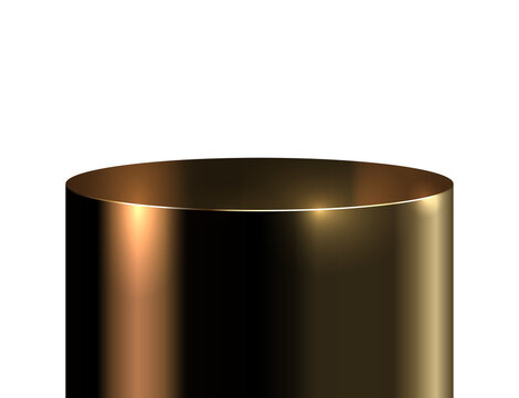 3D Bronze Gold Podium Metallic Cylinder Pedestal Stand Display Base Isolated PNG Background