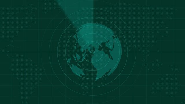 Radar screen animated, world map radar HUD animation on background