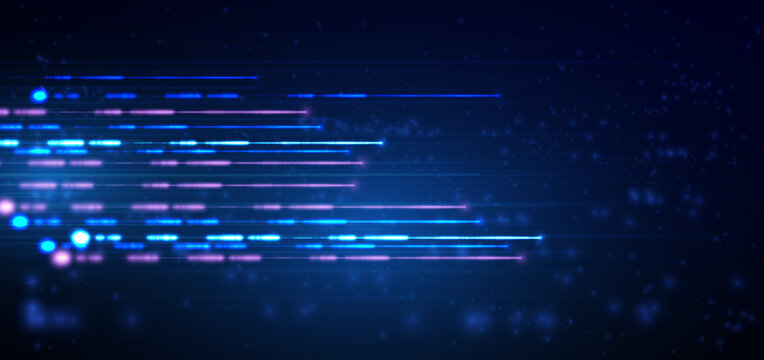 Abstract Glowing Blue Purple Light Streaks Technology Background with Digital Motion Effect.