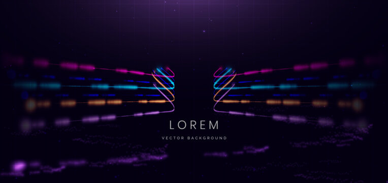 Abstract Neon Light Trails Digital Technology Background with Colorful Glowing Motion.
