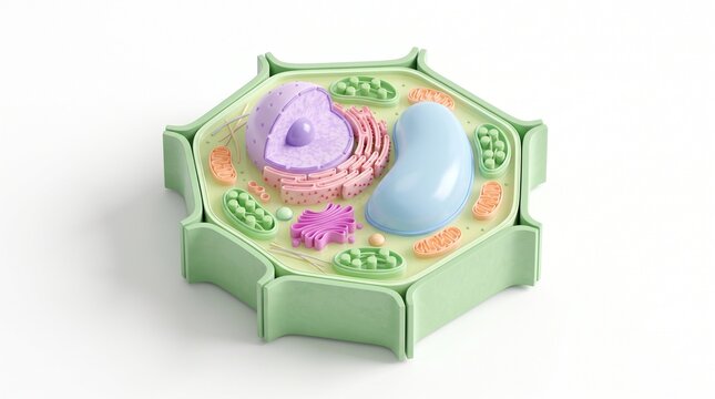 3D isometric plant cell structure on white background