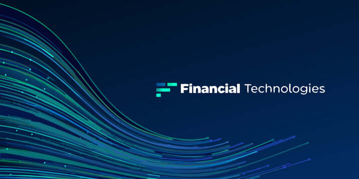 financial technologies logo on sleek dark blue background curve line abstract wave flow modern tech finance branding identity graphic design