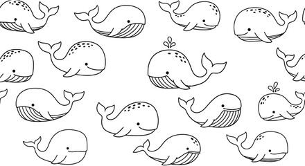 Naklejka premium Whale Pattern Black And White Vector Illustration On A White Background
