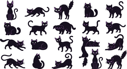 Obraz premium Spooky halloween black cats collection vector illustrations for festive designs and creepy october celebrations
