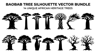 Majestic African Baobab Tree Silhouette Bundle Vector Illustration © MdShafikul