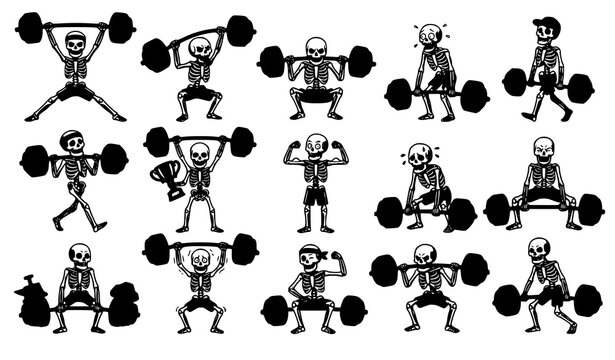 Powerlifting Skeleton Mascot Vector Illustration Bundle