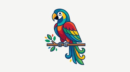 Fototapeta premium Colorful parrot perched on branch vibrant bird illustration