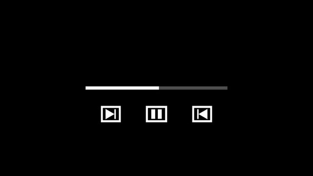 White video player interface buttons with pause play and skip icons