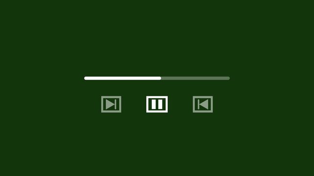 White video player interface buttons with pause play and skip icons