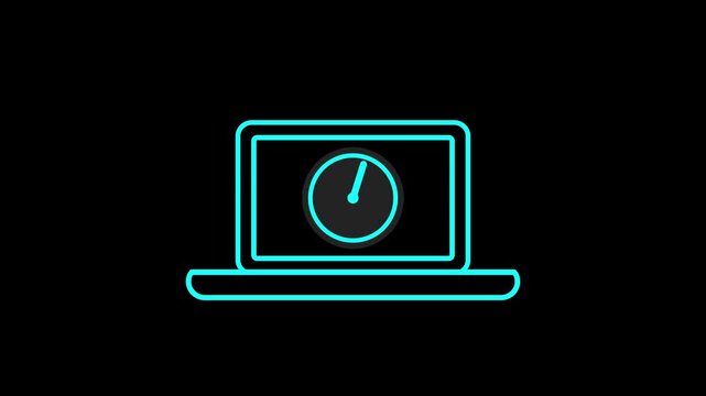 Laptop screen with clock icon outline on black background