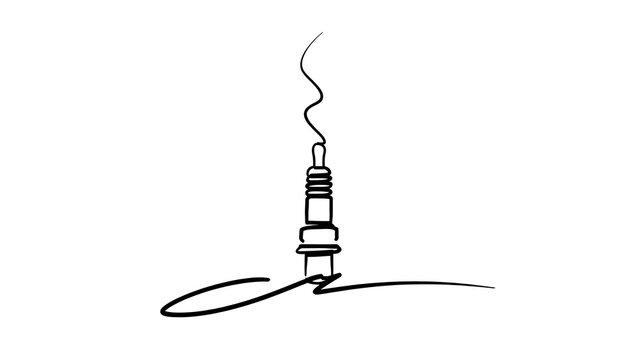 Spark plug icon with smoke on white background.