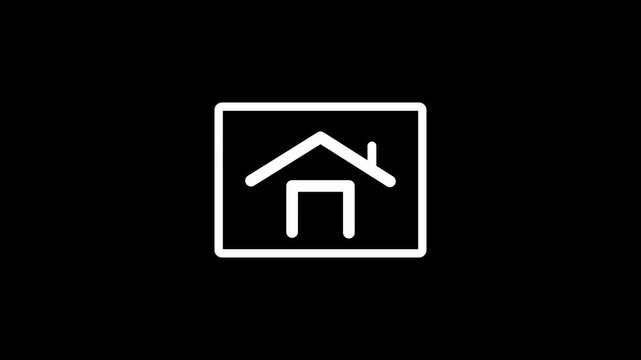 Cyan neon home button outline icon on black background