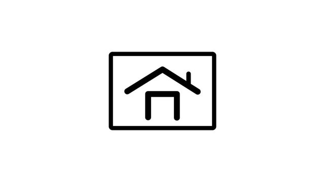 Cyan neon home button outline icon on black background