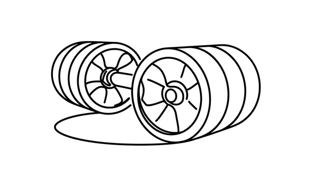 Black and white line drawing of wheels on white background.
