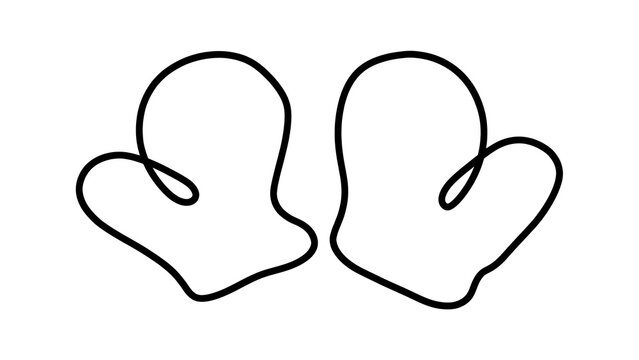 Pair of mittens outline drawing white background.