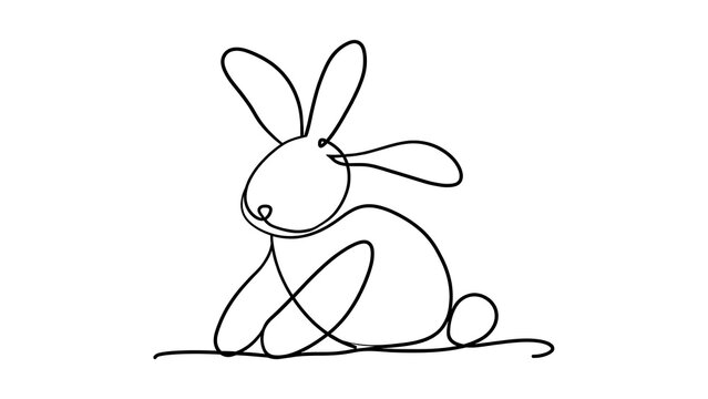 Minimalist line art rabbit drawing white background.