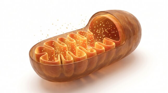 Mitochondria cutaway 3D illustration on white background