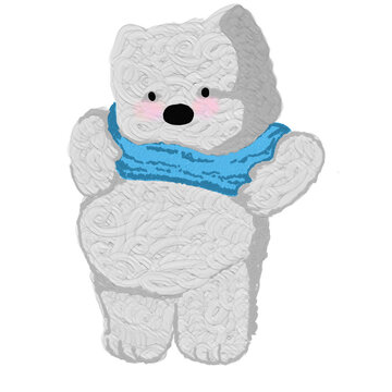 digital illustration pollar bear, cute bear, white bear, polar bear, chubby character design, mascot, adorable, lovely, friendly, cartoon character, hand drawn, kawaii, childish, nursery art, 