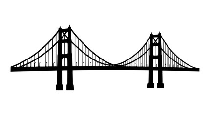 Fototapeta premium Black Silhouette of a Suspension Bridge Isolated on White
