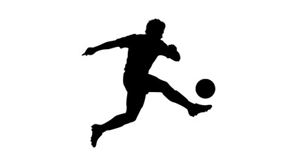 Obraz premium Silhouette of a soccer player kicking a ball on a white background