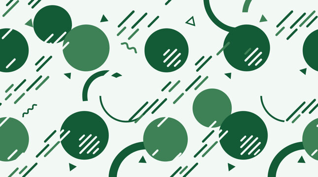 Abstract geometric pattern with green circles lines and triangle elements on background.