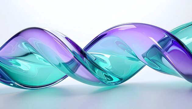 Abstract 3D Curved Clear Glass Wave with Purple and Turquoise Teal Gradient Color Spline Flow Isolated on Bright Studio Background Premium Digital Art