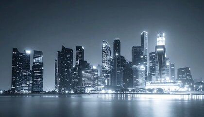 Obraz premium City skyline at night with skyscrapers.