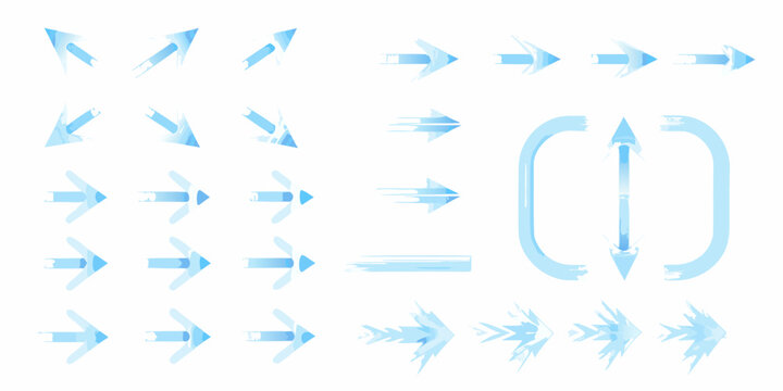 set of glowing light blue directional arrows on white background arrow icons vector graphics elements navigation symbols pointers indicators wayfinding